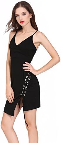 Xiazuo Women's Sexy V Neck Adjustable Spaghetti Strap Sleeveless Bodycon Dress Slit Bandage Party Club Dress