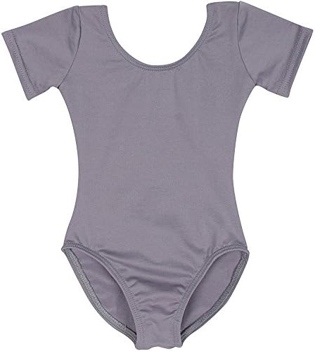 Toddler and Girls Leotard for Dance, Gymnastics and Ballet with Short Sleeve Gray S (4-5)