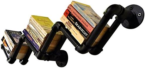 Furniture Pipeline Industrial Decorative Mounted Shelf, Metal, Black Steel Pipes and Fittings, 36" W
