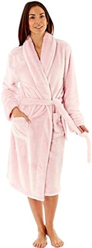 Women’s Shawl Collar Fleece Robe With, Patch Pockets, Self-Fabric Belt.