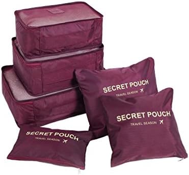 6 Piece water-resistant Packing Cubes Set - 3 Travel Cubes and 3 Pouches Red chengsi SNTZ004