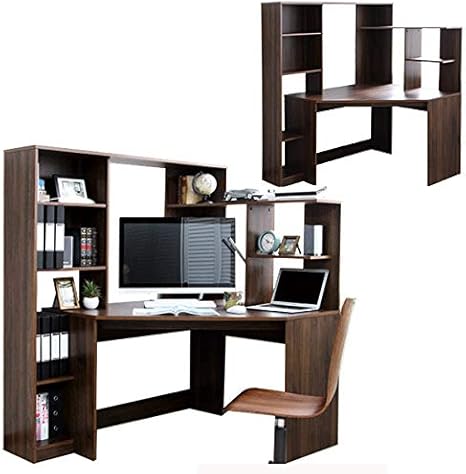 Amazon デスク 机 パソコンデスク コーナーデスク コーナー タイプ ハイタイプ オフィスデスク 書斎机 ワークデスク 学習机 学習デスク 幅125cm 幅100cm L字 L字型 木製 ダークブラウン パソコンデスク 文房具 オフィス用品