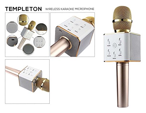 Templeton-3-in-1-Wireless-Karaoke-Microphone-w-Built-In-Bluetooth-Speaker-Echo-Effects-Functions-Use-w-iPhone-Apple-Android-PC-Smartphones-w-Free-Cell-Phone-Lyrics-Holder