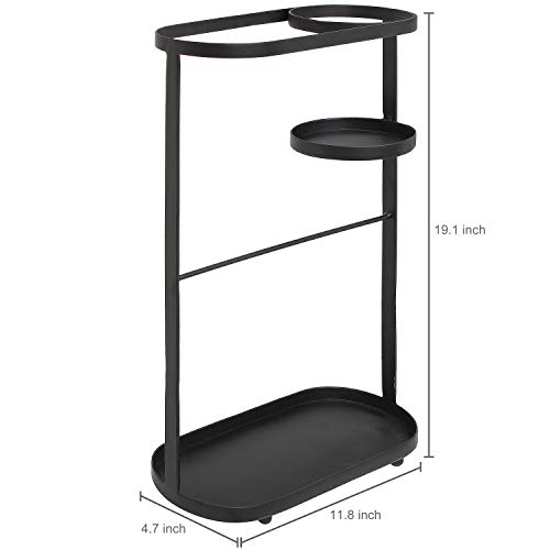 MyGift Entryway Freestanding Black Metal Long Umbrella & Short Folding Umbrella Holder Stand Rack