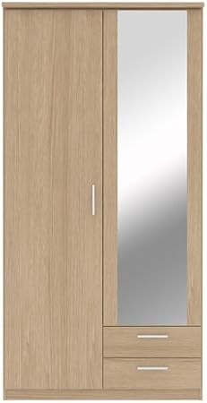 Canterbury Bronte 2 Door 2 Drawer Mirrored Wardrobe Oak Effect
