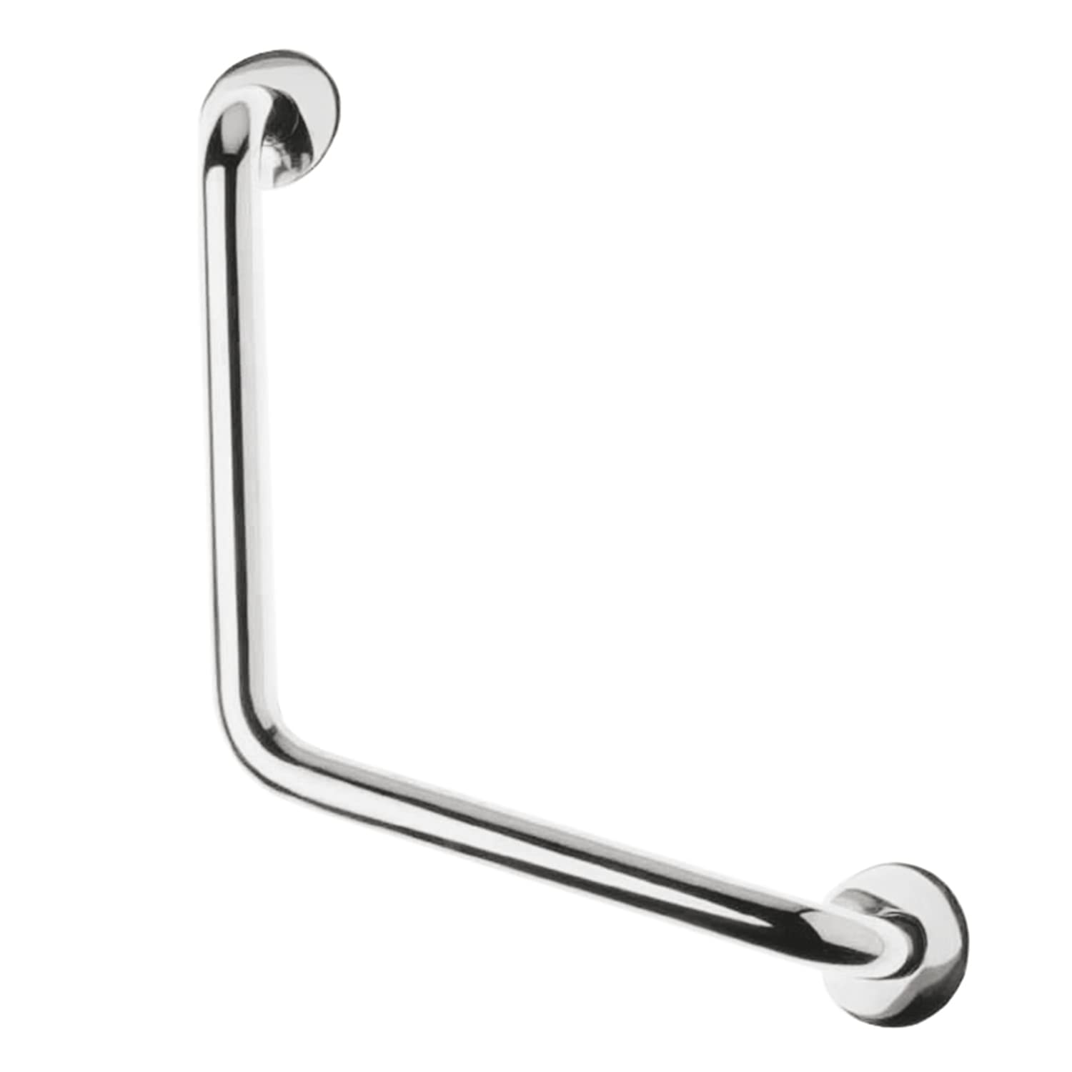 Amig - L-Shaped Handle with Rosette Mod.6 18/8 Stainless Steel | Wall Safety Grab Ideal for Showers and Bathtubs | Measurements - Handle: Ø25 x 450 mm, Rosette: Ø65 mm | Includes Screws