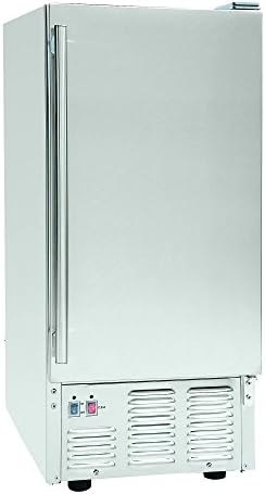 Maxx Ice MIM50-OX Outdoor All Stainless Steel Energy Star Built-In Under Counter Clear Ice Maker Machine Reversible Door 65 Pound Per Day and 25 Pound Storage REFURBISHED, 14.6" Wide, Silver