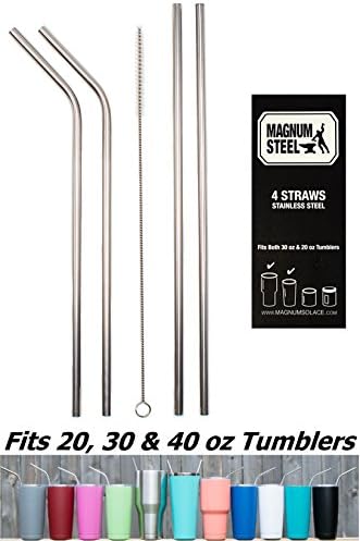 Stainless Steel Drinking Straws, Set of 4, Free Cleaning Brush Included | Universally Fits 16, 20, 24, 30, and 40 oz Tumblers including RTIC 30 and Yeti 30 oz