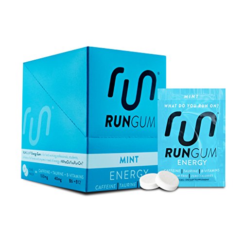 RUN GUM Mint Energy Gum 50mg Caffeine Taurine & B-Vitamins Per Piece, 24 Pieces (Pack of 12), 2 Pieces = 1 coffee or Energy drink, Sugar Free, Zero Calorie