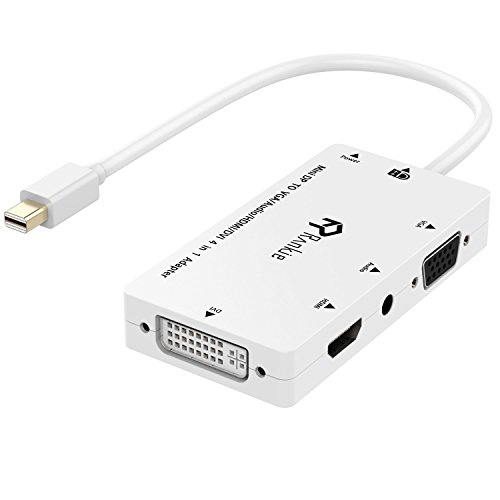 Mini DP Adapter,4-in-1 [DP 1.2 Version/1080P], Rankie Mini DisplayPort (Thunderbolt Port Compatible) to HDMI/DVI/VGA HDTV with Audio Output Male to Female Adapter Converter (White) - R1133A