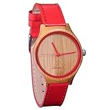Luno Wear Red Hana, Women's Wood Watch, Bamboo, Genuie Leather