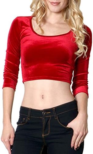 Simply Savvy Co Stylish 3/4 Sleeve Regal Velvet Crop top Various Colors (Small, Burgundy)