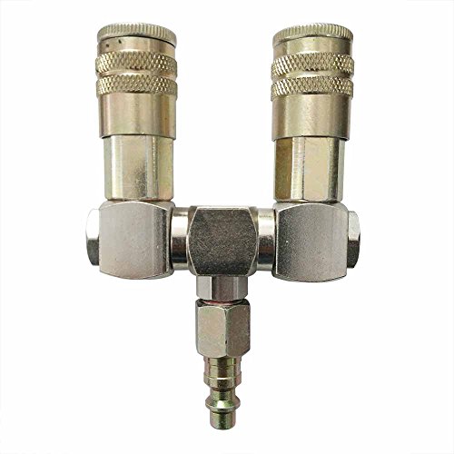 Interstate Pneumatics FS244-KH4 - Double Swivel Manifold with Two 1/4" Steel Industrial Couplers & One 1/4" Steel Plug Kit