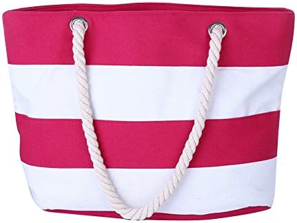 BeAllure Women's Striped Canvas Handbag Large Capacity Tote Bag for Shopping (Pink)