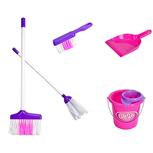 HsgbvictS Pretend Play Novelty Toy 5Pcs Kids Play House Cleaning Mop Broom Bucket Brush Dustpan Set Pretend Toy