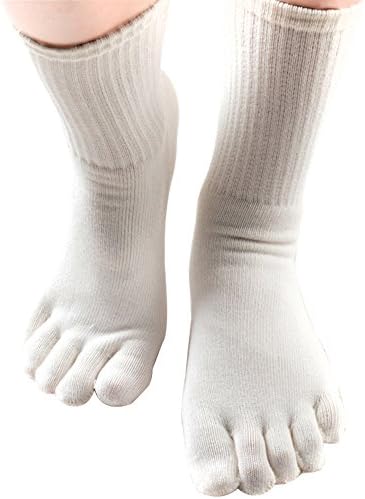 Men's thick cotton five finger Toe Crew socks pack of 5 (White)