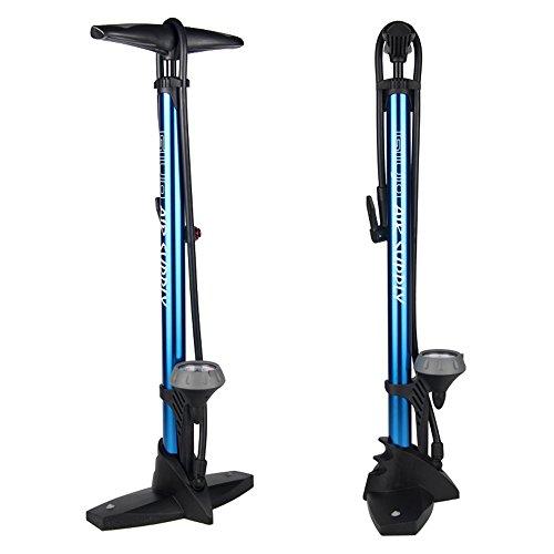 Bike Pump with Gauge, Anti Corrosion Lighter Aluminum Alloy Barrel, Schrader Presta Dunlop Universal, High Pressure Bicycle Floor Pump 160 PSI/11 BAR Color Optional