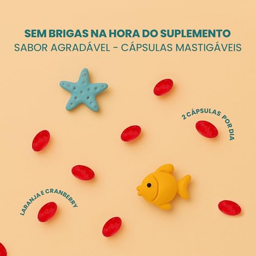 Ômega 3 Peixinho, Concentrado em EPA e DHA, Sabor laranja, 60 Caps Mastigáveis, Bigens
