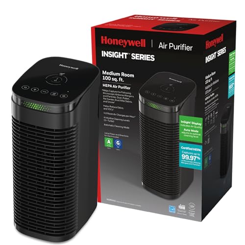 Honeywell HEPA Air Purifier for Home, 488 Ft² Rooms in 1 hour, Auto Mode, Air Quality Indicator, Reduces Allergens, Dust, Pollen, Pet Dander, All Smoke Types, Odors, Black, HPA080
