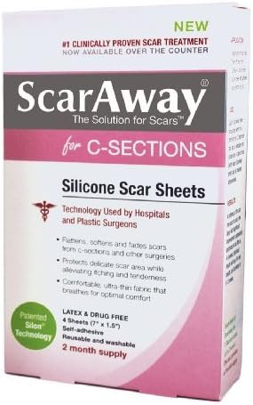 ScarAway C-Section Scar Treatment Strips, Silicone Adhesive Soft Fabric 4-Sheets (7 X 1.5 Inch) - Buy Packs and Save (Pack of 2)