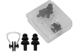 Swimming Earplugs and Nose Clip, Nose Clips for Swimming Plugs Clips Waterproof Nose and Ear Protector (Black) Swimming Suppl