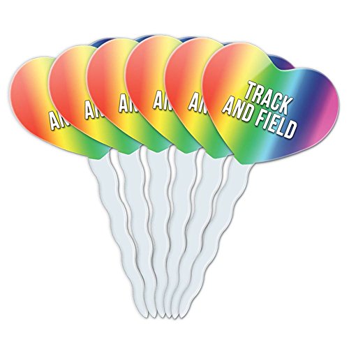 Rainbow Heart Love Set of 6 Cupcake Picks Toppers Decoration I Love Heart Sports Hobbies St-Tu - Track and Field