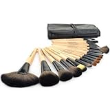 Roll up Case Cosmetic Brushes Kit 24 PCS Pro Wooden Handle Makeup Brush Tool (Wood)