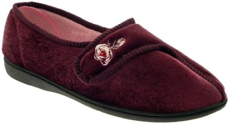 WOMENS LUXURY COMFORT SLIPPERS WIDE FIT Hook And Loop OR GUSSET VELVET ROSE MULES LADIES SHOES SIZE 3-8