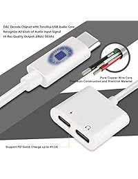 USB C divisor, HiMusic 2 en 1 USB tipo C macho a USB C adaptador de audio y cargador convertidor y estéreo USB C auriculares Dongle compatible con  Pixel 3 3 XL, Huawei Mate 20 Pro y más
