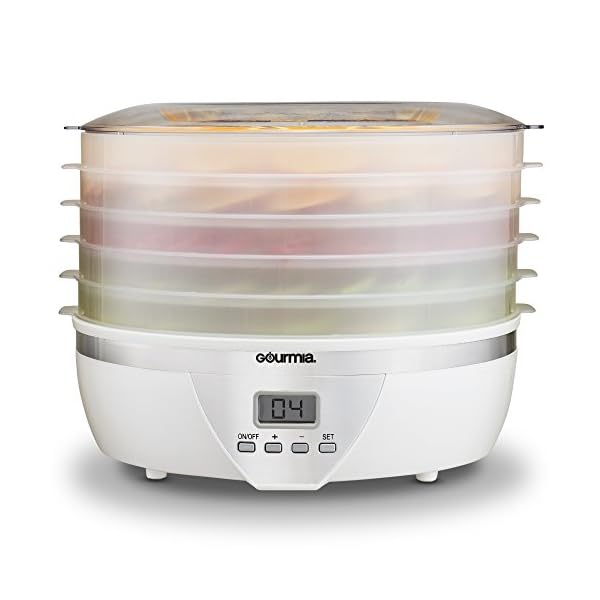 Gourmia-GFD1550-Food-Dehydrator-With-Digital-Temperature-Settings-Five-Nesting-Tray-Drying-System-for-Beef-Jerky-Fruits-and-More-BPA-Free-Plus-Free-Recipe-Book