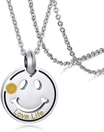 Rockyu ネックレス メンズ 人気 シルバー スマイル 円型 笑顔ペンダント シンプル 文字 刻印 チタンネックレス 男女兼用 かわいい 新年 ファッションアクセサリー ネックレス 通販 Amazon