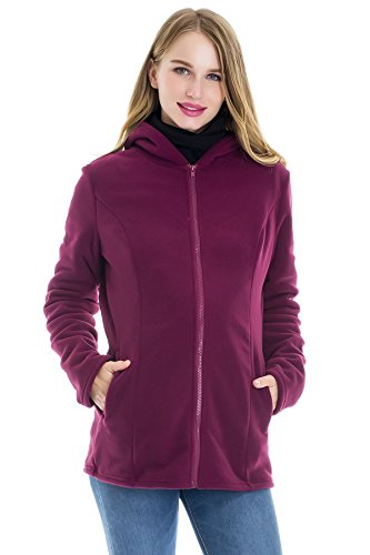 Smallshow Womens Fleece Zip Up Maternity Baby Carrier Hoodie Sweatshirt Jacket,Wine,Medium - Thumbnail 2