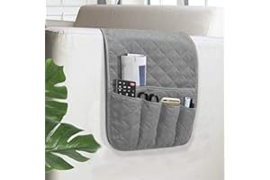 AUVCAS Sofa Armrest Organizer Non-Slip Arm Chair Bedside Caddy Storage Organizer for Recliner Couch with 5 Pockets for Cell Phone TV Remote Control Magazines (GRAY)