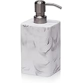 Suanti White Marble Style Hand Soap Dispenser, Refillable Liquid Decorative Soap Dispenser for Bathroom Countertop and Kitchen (14.5 Oz)
