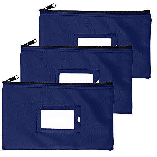 Money Bank Deposit Bag with Zipper | 11x6 inch | Navy Blue | Durable Leatherette Money Cash Coin Check Wallet Pouch for Men & Women with Framed ID Window and Blank Card | by GIDABRAND (3) - Thumbnail 7