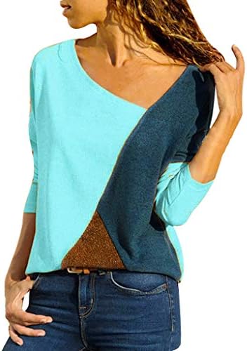 OrchidAmor Women O-Neck Splicing Color Collision Long Sleeves Plus Size Easy Tops Blouse