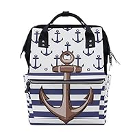 FOLPPLY Blue White Stipe Nautical Anchor Diaper Bags Mummy Tote Bags Large Capacity Multi-Function Backpack for Travel