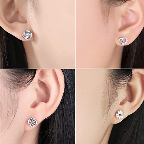 Women\'s Stud Earrings Set, CICINIO 6 Pairs CZ Earrings 925 Sterling Silver Hypoallergenic Round Cubic Zirconia Ear Stud Set