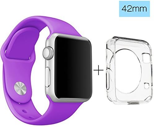 ClockChoice Silicone Watch Band Sport Replacement Kit for 42mm Series 1 &amp; 2 Apple Watch, PURPLE, Bonus Case Included, No adapter needed, Includes 3 Pieces, for 2 Lengths, For Women and Men Use