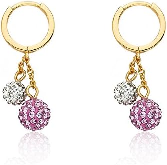 Molly Glitz Girls' Glitz Blitz 14k Gold-Plated Drop Earrings with Pink and White Crystal Balls