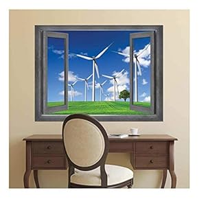 Open Window Creative Wall Decor - Windmills on The Country Side - Wall Mural, Removable Sticker, Home Decor - 24x32 inches