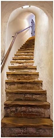 Czqlcyl 3D Door Sticker - Rotating Stairs Door Poster Self-adhesive Wood Door Wallpaper