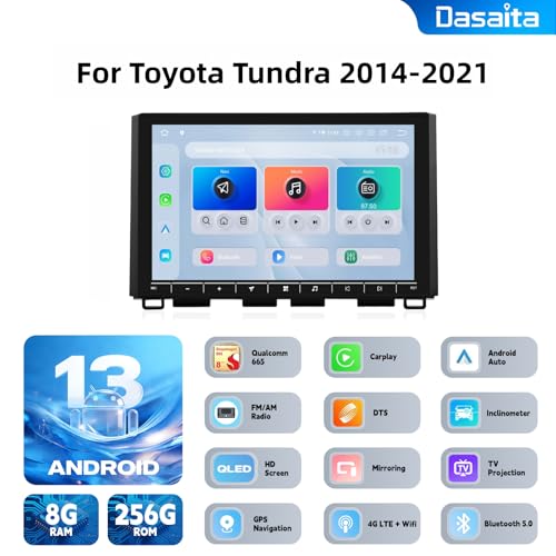 Head Unit for Toyota Tundra 2014-2021 Upgrades 10.2" QLED Screen, with Wireless Carplay & Android Auto, Android 13 Radio, DTS, Plug & Play Stereo, GPS Navigation (8GB+256GB)