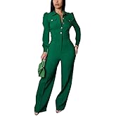 YSINTL Women's fashionable, sexy, elegant, high waisted, wide leg pants, club business party button jumpsuit