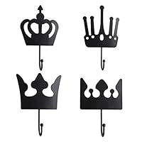 Retrome Decorative Metal Crown Coat Hooks Set of 4 Heavy Duty Large Wall Mounted Coat Rack Matte Black