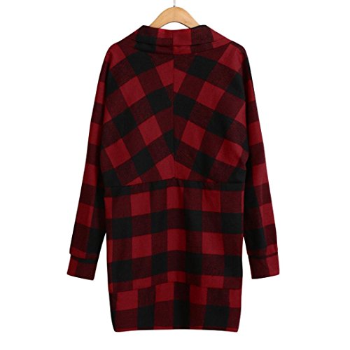 Forthery Cardigan, Women's Casual Open Front Lightweight Flannel Plaid Shirts (M, Red)