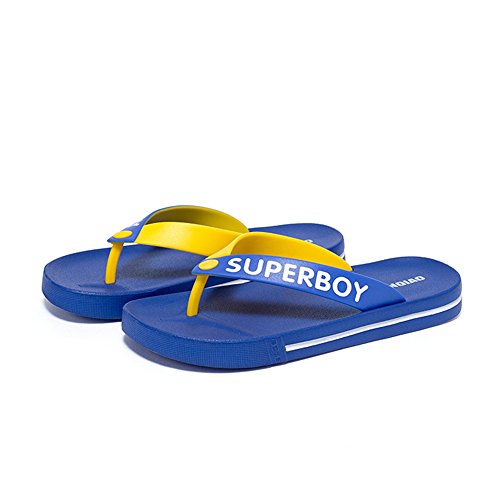 IUU Medium Size Teenage Student Slippers Mens Bath Slippers Non-Slip Slippers EVA House Slippers Beach Flip-Flops(White,Blue) (7/24.5cm, Blue)