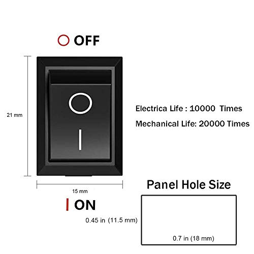 12 Pcs SPST Snap-in ON-Off 2 Pin Snap Rocker Boat Switch Black AC 250V 6A 125V 10A for Car Auto Boat Household Appliances by MXRS