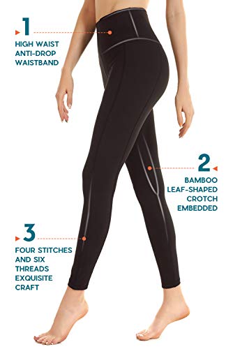 FETY Women's High Waist Leggings Full-Length Yoga Pants with Side/Hidden Pockets, Tummy Control Workout Running 4 Way Stretch Pants for Women