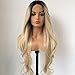 QD-Udreamy Ombre Blonde Synthetic Lace Front Wigs With 4# Roots Long Wavy Wig Heat Resistant Hair Wigs for Women 24inch